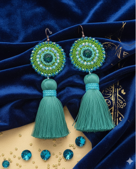 Háčkované  dizajnové náušnice "Tropický dažďový prales" UNIKÁTNE